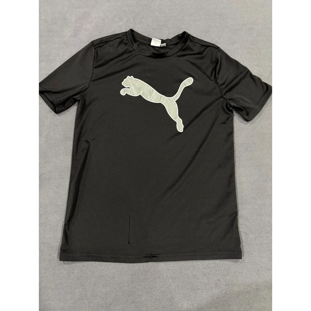 Puma Essentials T Shirt Boys L (14-16) Black Graphic Print Crew Neck Casual